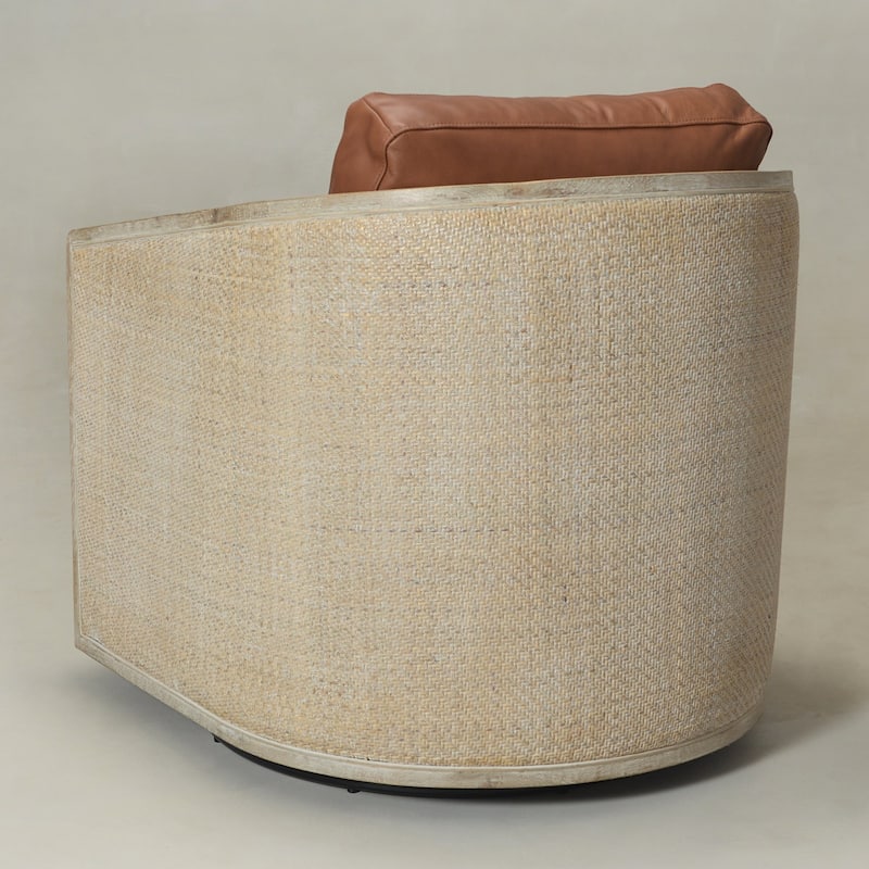 KINWELL 31"W Oak Frame Upholstered Swivel Barrel Armchair