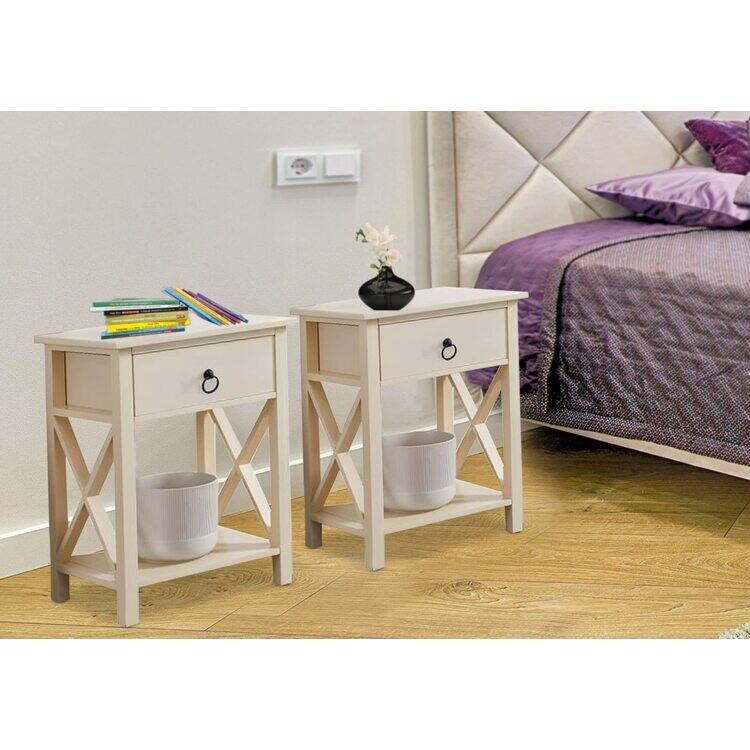 Space-Saving Wooden Side Table with Storage Drawer and Spacious Compartment