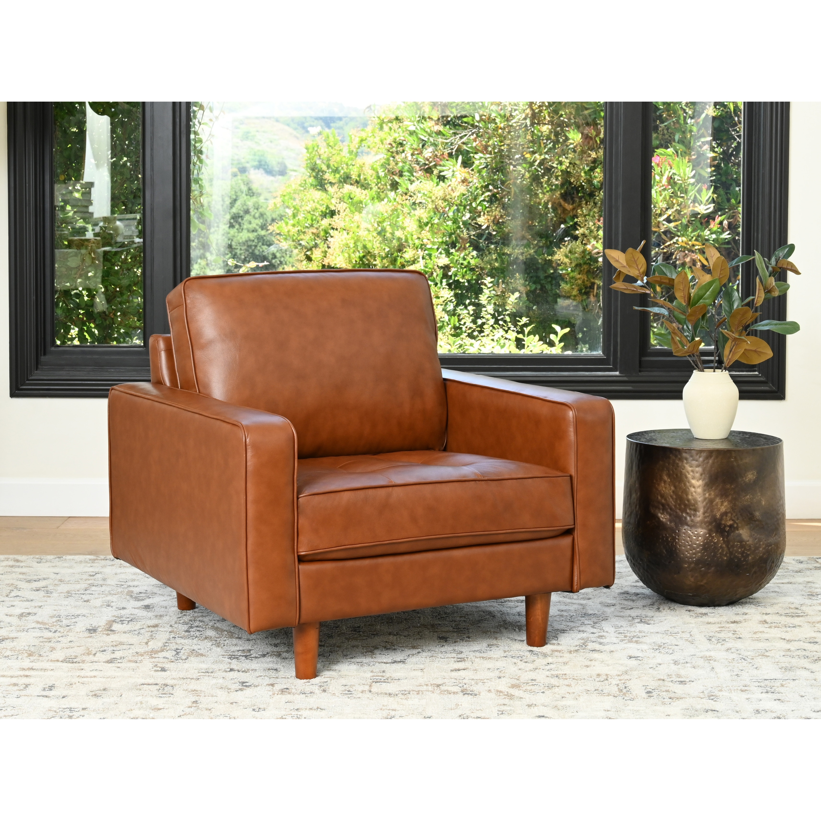 Abbyson Holloway Mid-century Modern Top Grain Leather Armchair
