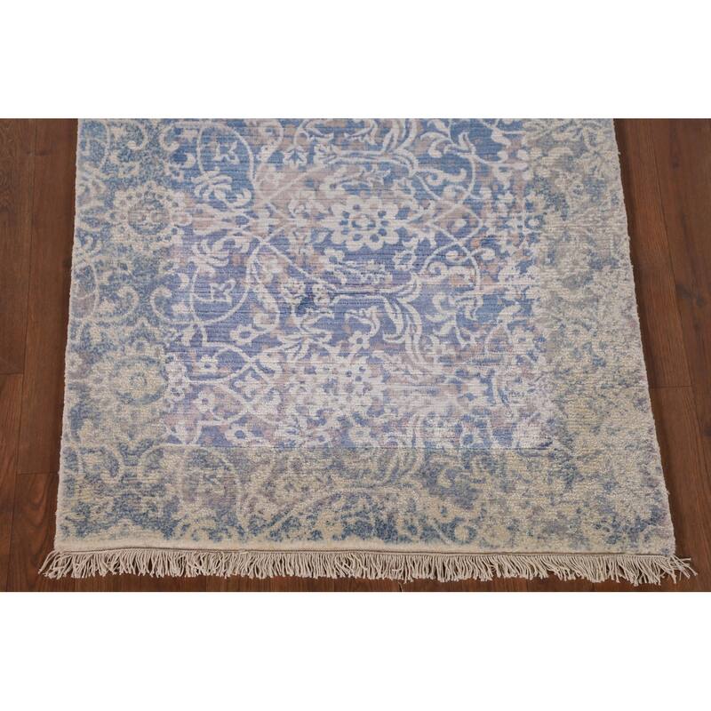 Blue Abstract Modern Accent Rug Handmade Wool Carpet - 2'8"x 5'0"