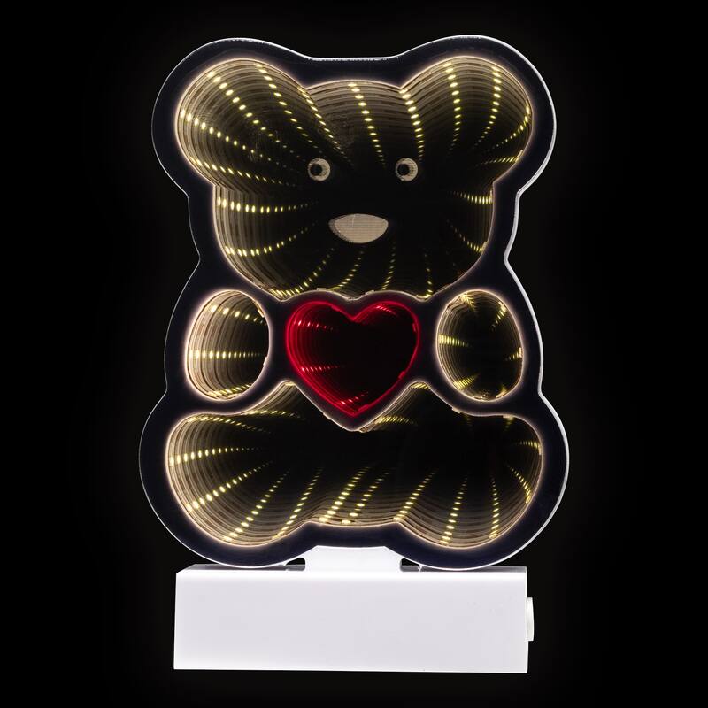 LED Lighted 3D Teddy Bear with Heart Tunnel Light - 8"