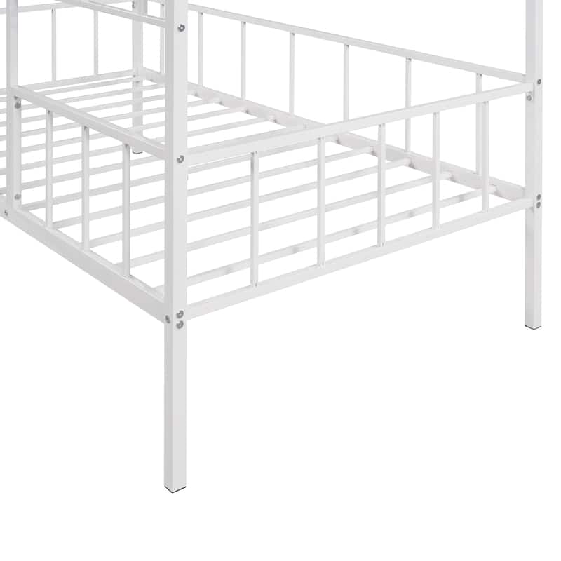 Twin Size Metal House Bed Frame with Slatted Support, No Box Spring Needed