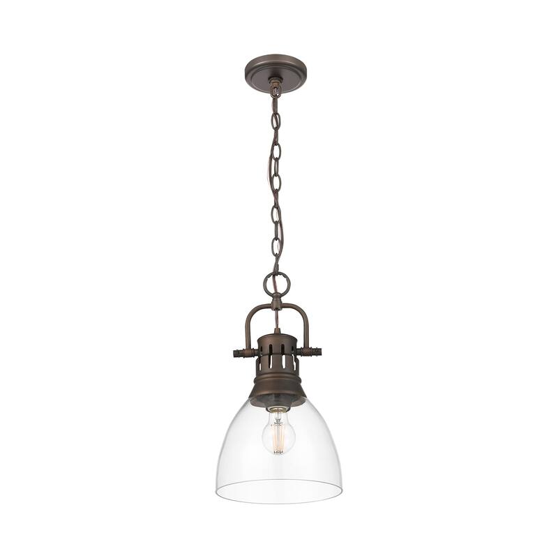 Yep by Golden Lighting Duncan 1-light 9in chain hung Pendant in Rubbed Bronze and Clear Glass