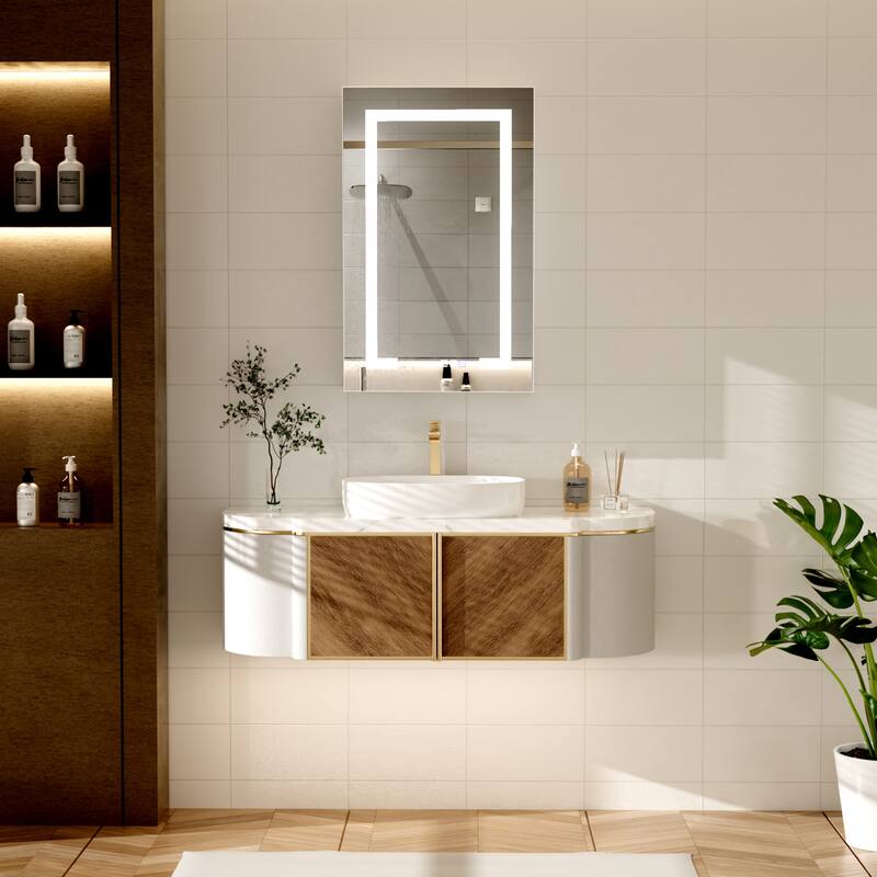 Modland 20"-24"W x 32"H LED Medicine Cabinet Mirror for Bathroom with Recessed & Surface Mount Anti-Fog