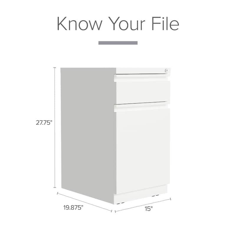 Hirsh 20-inch Deep Mobile Pedestal File 2-Drawer Box-Backpack with Full Width Pull, White