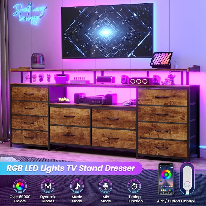 TV Stand 65 70 Inches TV LED Lights Power Outlets Storage Drawers