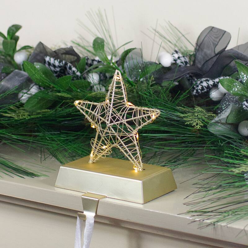 7" LED Lighted Gold Wired Star Christmas Stocking Holder