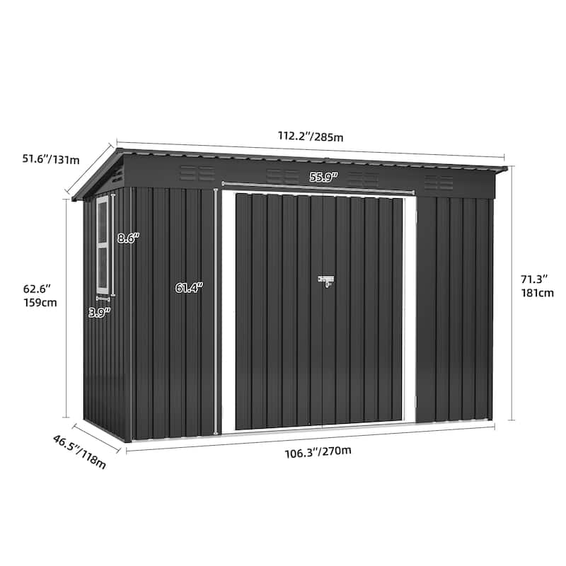Moasis 9.1 ft. W x 4.2 ft. D Lean-To Steel Storage Shed
