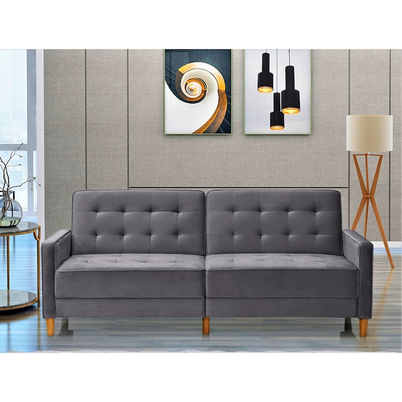 Jonathan Tufted Velvet Sofa Bed Sleeper - Grey