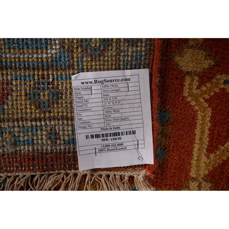 Orange Heriz Serapi Oriental Area Rug Hand-Knotted Wool Carpet - 9'0"x 11'9"