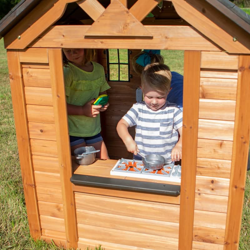 Backyard Discovery Sweetwater Cedar Wooden Playhouse with Play Kitchen - 3'6" x 3'10"