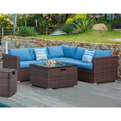 COSIEST 6 Piece Outdoor Patio Furniture Set With Wicker Fire Table