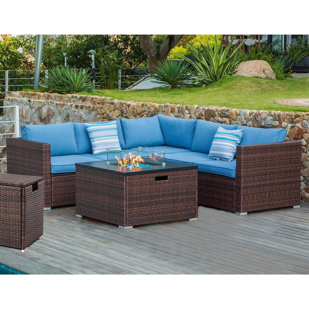 COSIEST 6 Piece Outdoor Patio Furniture Set With Wicker Fire Table ...