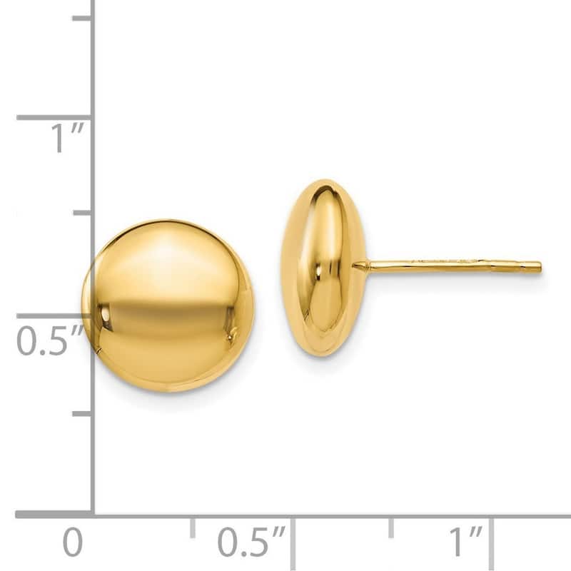 Curata 14k Yellow Gold 11mm Puffed Polished Button Post Earrings