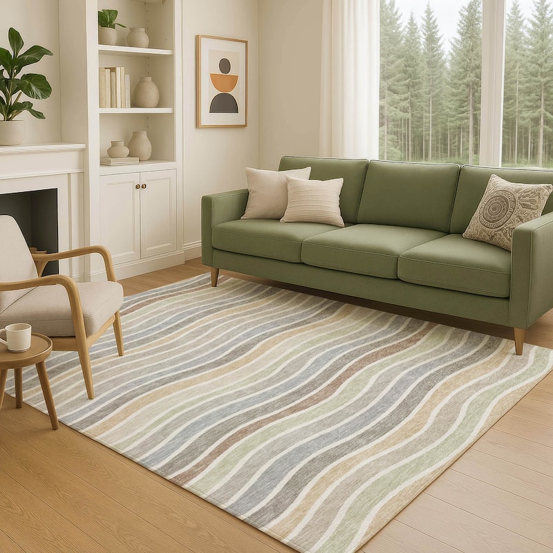 Machine Washable Indoor/ Outdoor Contemporary Stripe Chantille Rug