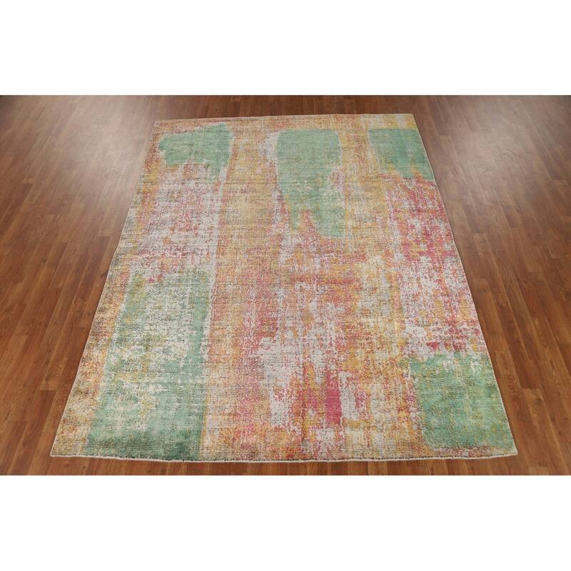Contemporary Colorful Abstract Indian Area Rug Handmade Wool Carpet - 6'6"x 8'6"