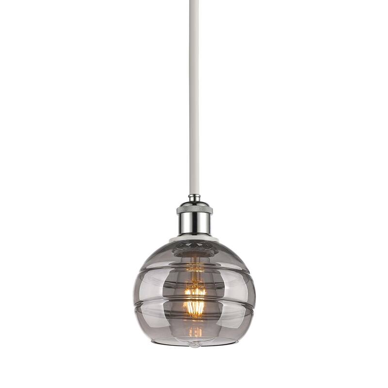 Innovations Lighting 516-1S-8-6 Rochester Pendant Rochester 6" Wide - White Polished Chrome / Light Smoke