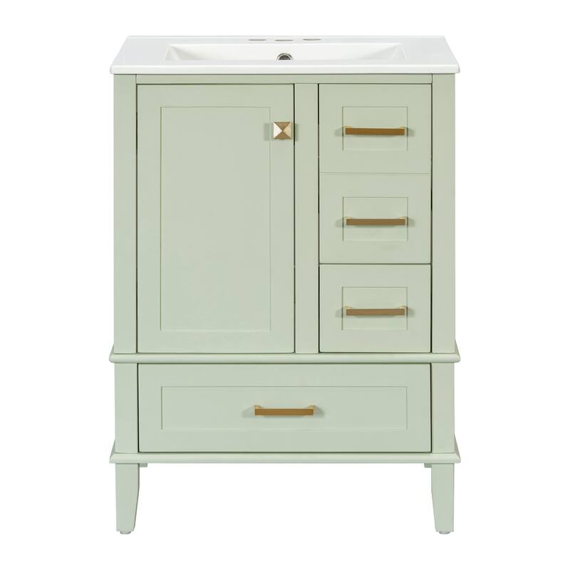 24.8" Bathroom Vanity with Ceramic Sink - Modern Cabinet with Soft-Close Door & Multiple Drawers