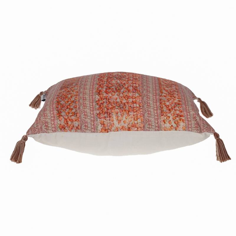 Striped Square Pillow with Tassels - 18" - Pink and Orange