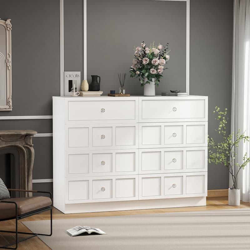 8 Drawer White Dresser, Modern Wood Storage Cabinet with Wide Top, Bedroom Chest Organizer