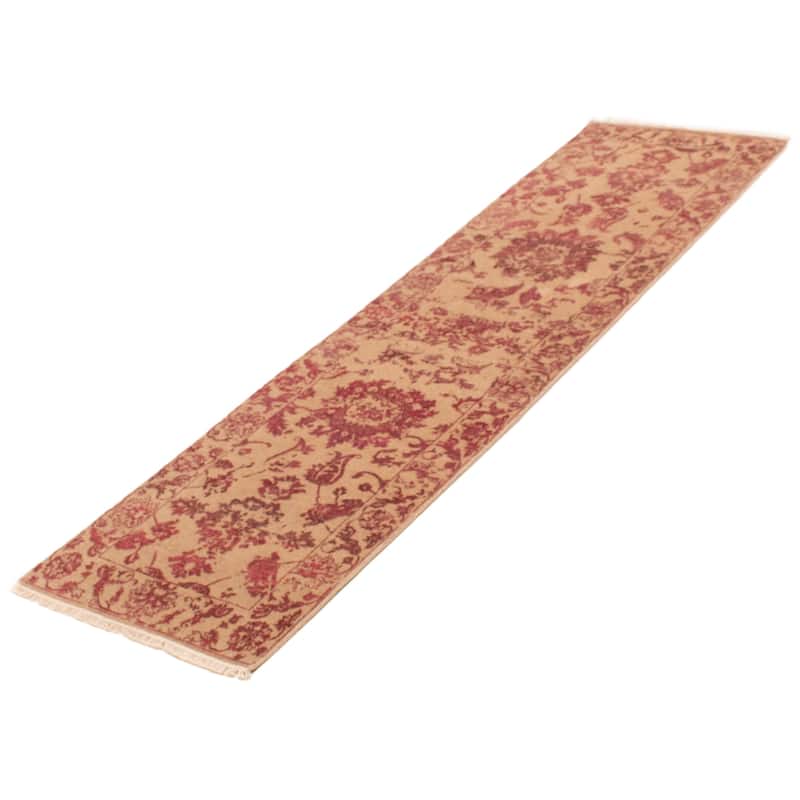 ECARPETGALLERY Hand-knotted Heritage Tan Silk, Wool Rug - 2'7 x 9'9