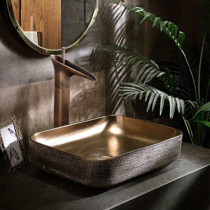 12.4"H Solid Brass Waterfall Single Handle Single Hole Bathroom Faucet