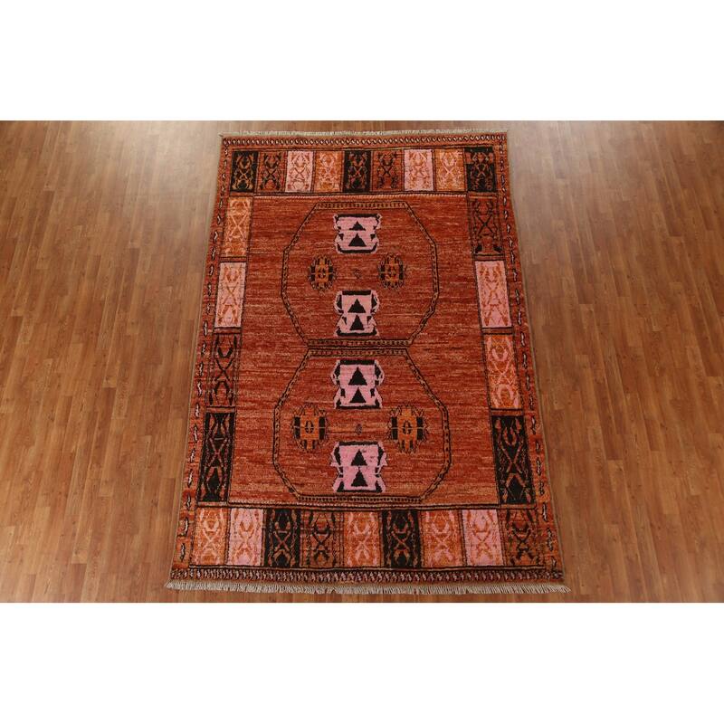 Hand Knotted Oriental 100% Wool Carpet Modern Tribal Oranges & Rust Moroccan Area Rug - 10' 2'' X 6' 8''