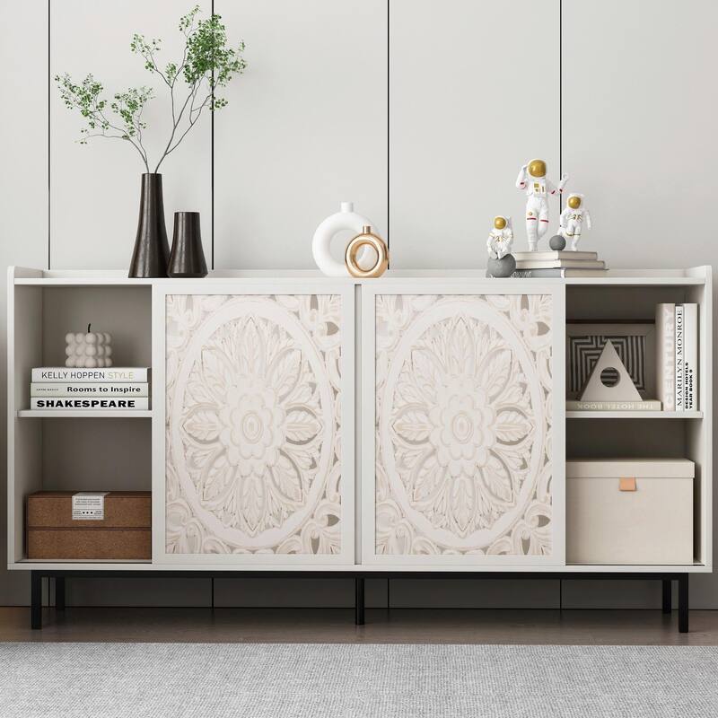 Mid Century Modern TV Stand - White Storage Cabinet with Drawers