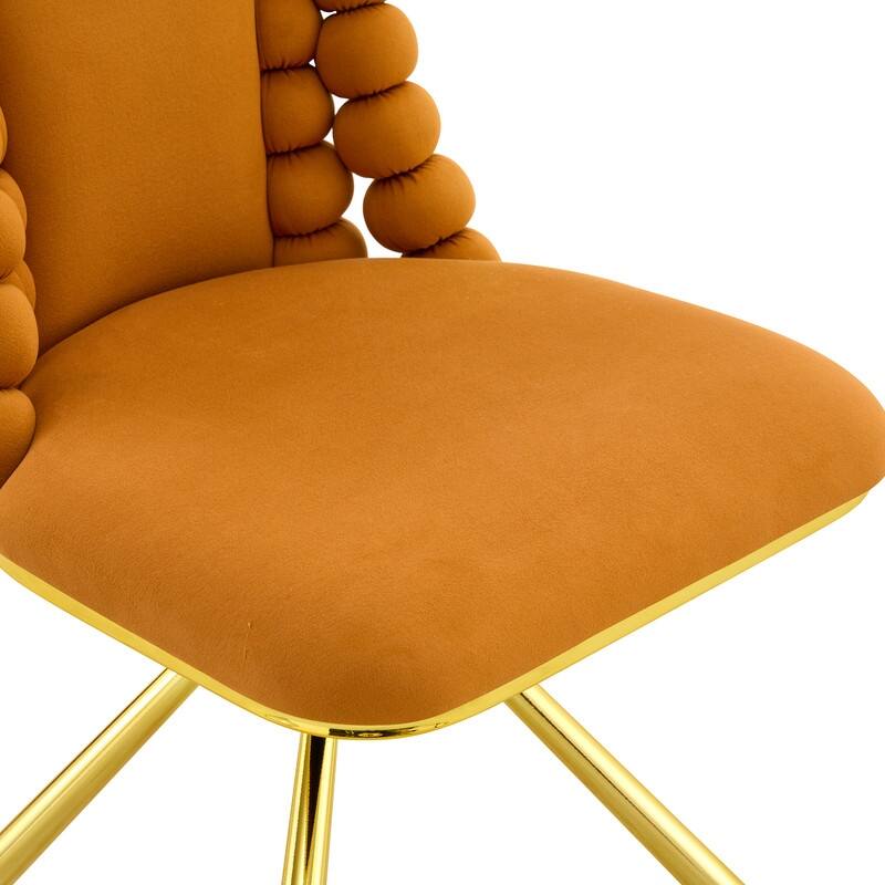 Set of 2 Modern Velvet Dining Chairs with Bubble Bead Back & Gold Legs