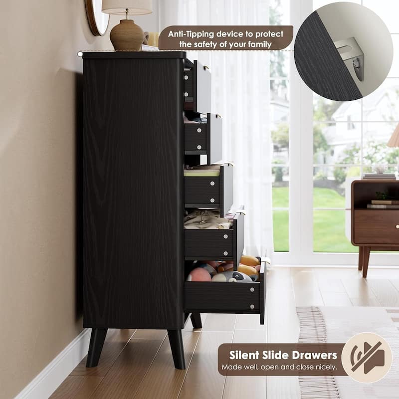 Modern Fluted 5 Drawers Dresser for Living Room, Bedroom