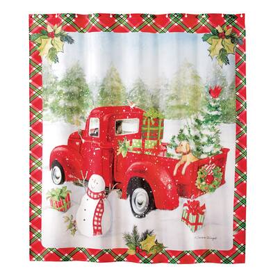 Vintage Red Truck Festive Scene Shower Curtain