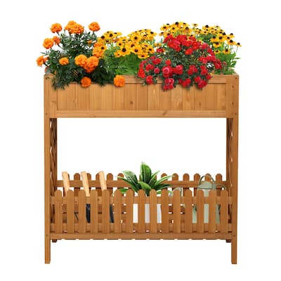 Wooden Planter Box 36 Inch Elegant Garden Patio Balcony Plant Container Durable Easy Assembly - 35.53x 12.6 x 35.43"
