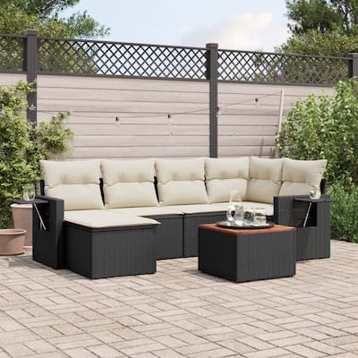 vidaXL Garden Sofa Set Black and Cream White - 24.4 x 24.4 x 27.2