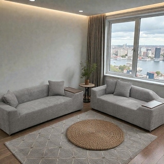 2 Piece Boucle Sofa Set with 3 Seater and Loveseat, Upholstered Couch ...