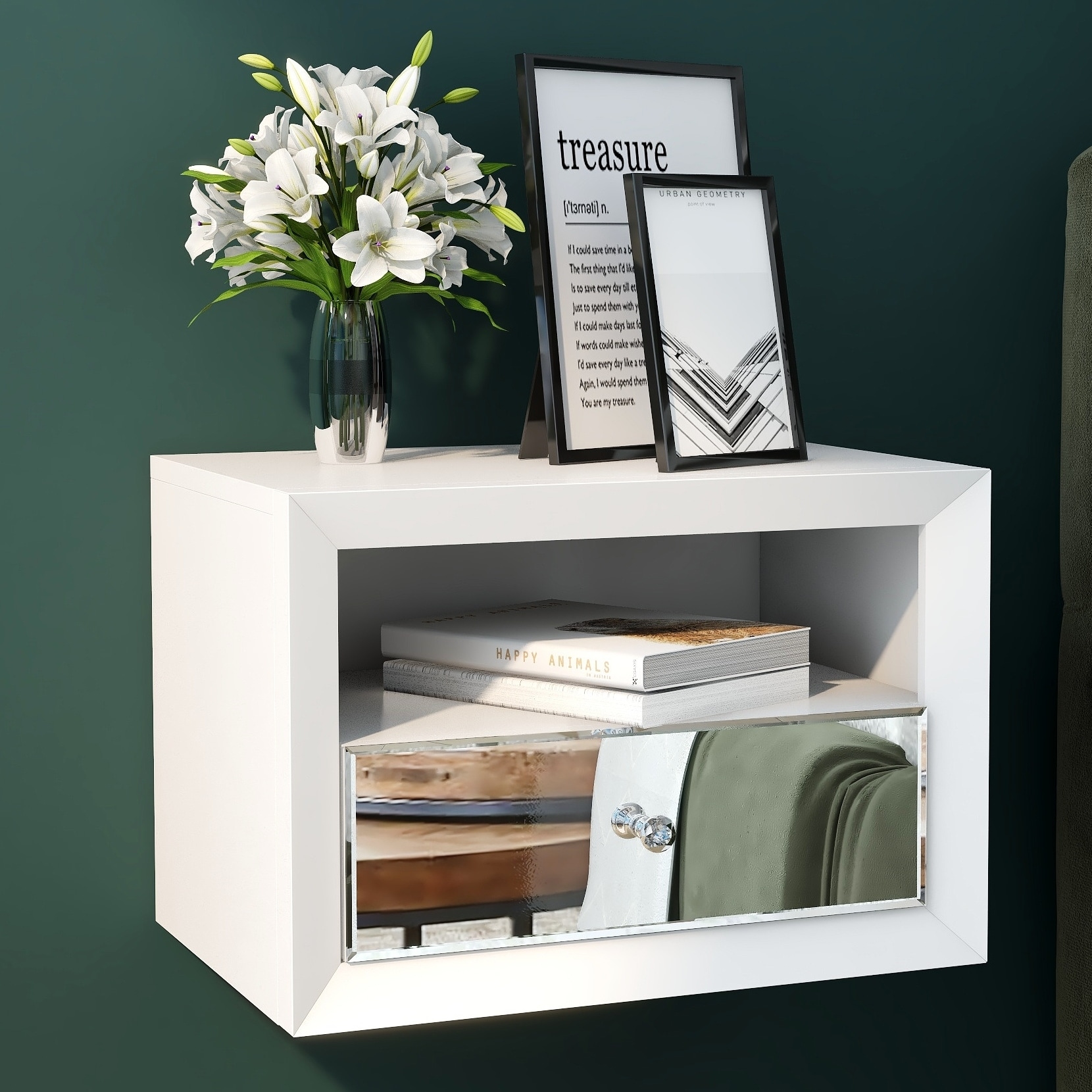 White wall shop mounted nightstand