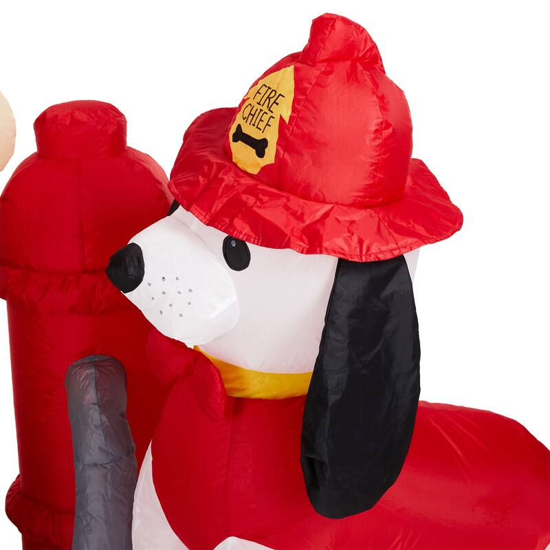 Glitzhome 7ft LED Inflatable Fire Fighter with Puppy Dog Decor