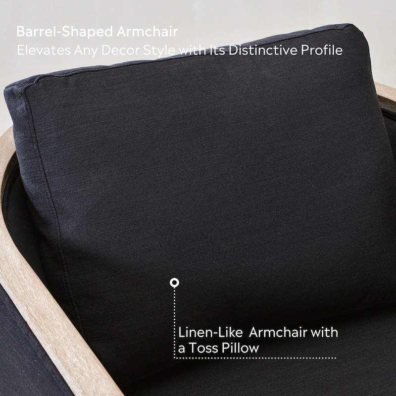 KINWELL 31"W Oak Frame Upholstered Swivel Barrel Armchair