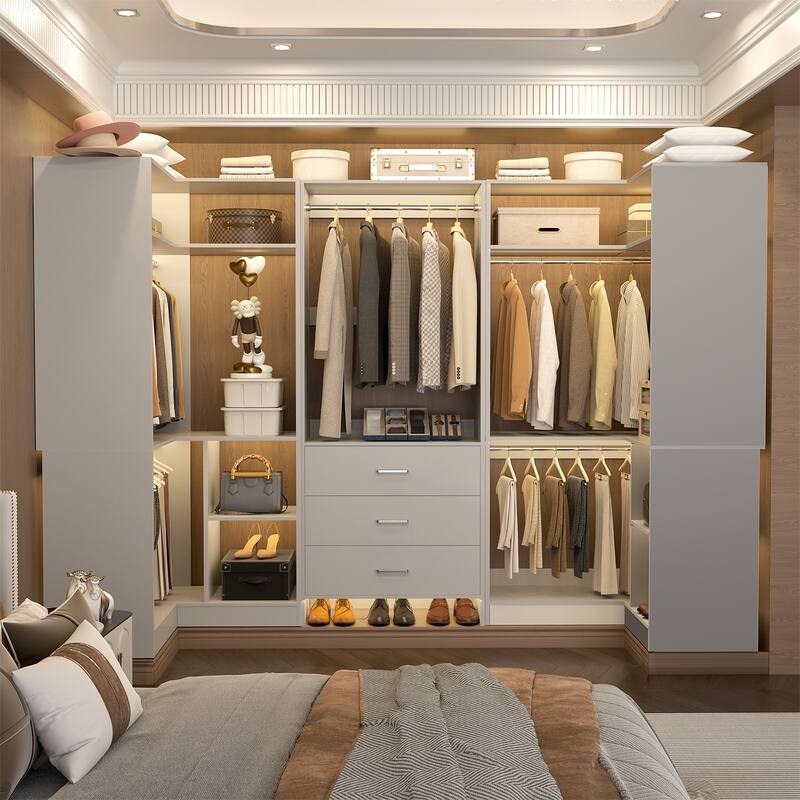 Cimly Set of 3 Closet Organizer with Drawers, U Shaped Freestanding Closet System - Grey