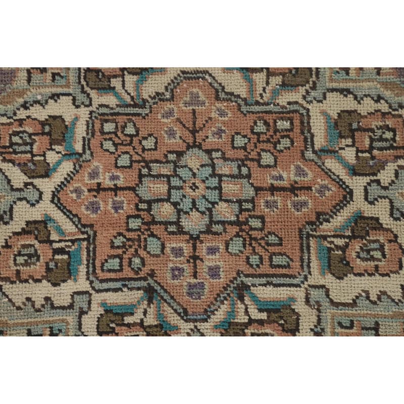 Floral Coral Tabriz Persian Vintage Area Rug Handmade Wool Carpet - 6'9"x 9'10"