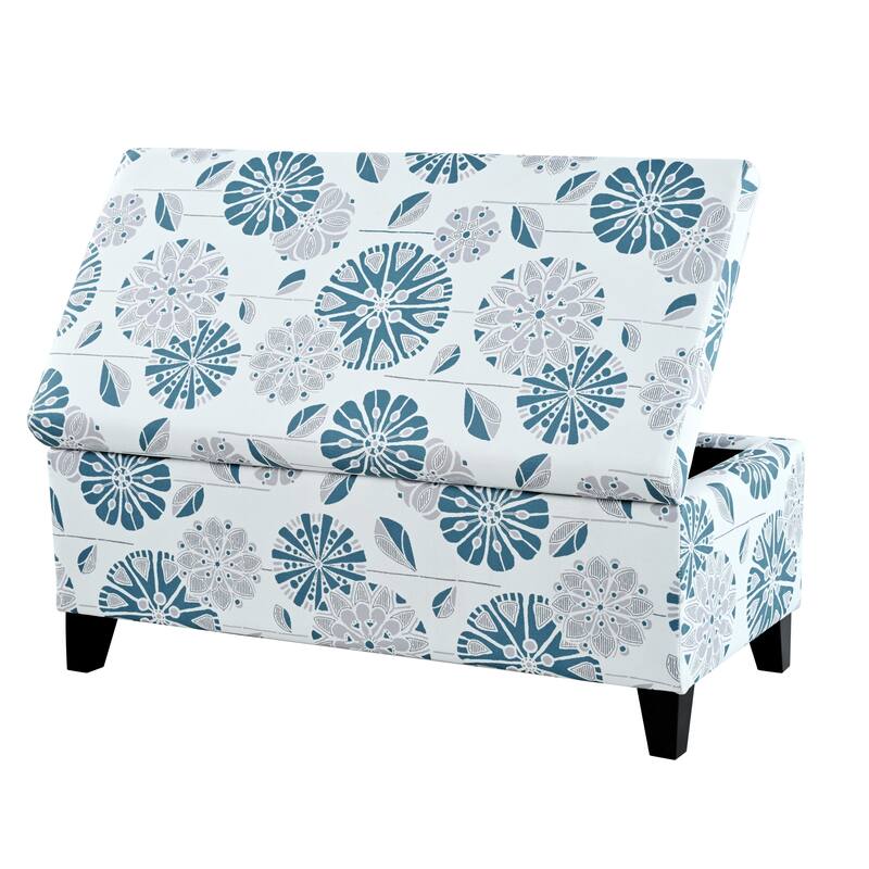 Roomfitters Upholstered Storage Ottoman Bench with Hinged Lid, Floral Fabric Accent Seat for Living Room or Bedroom
