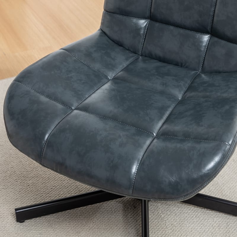 Faux Leather Tufted Swivel Accent Chair, Adjustable Height