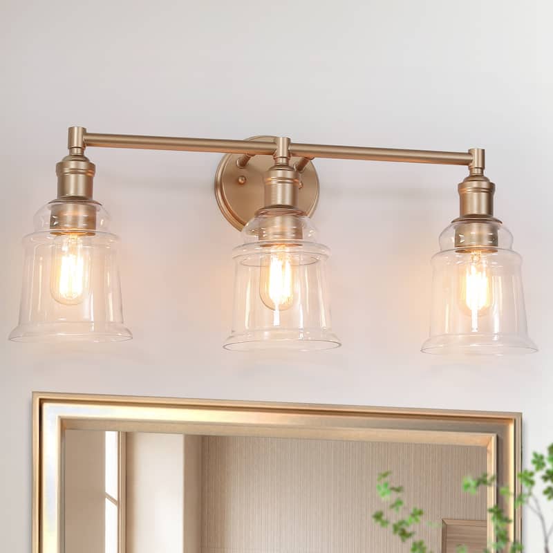 Holla Modern Farmhouse Matte Bronze Gold 3-Light Dome Glass Bathroom Vanity Lights Dimmable - L23"x W 6.5"x H 10.5"