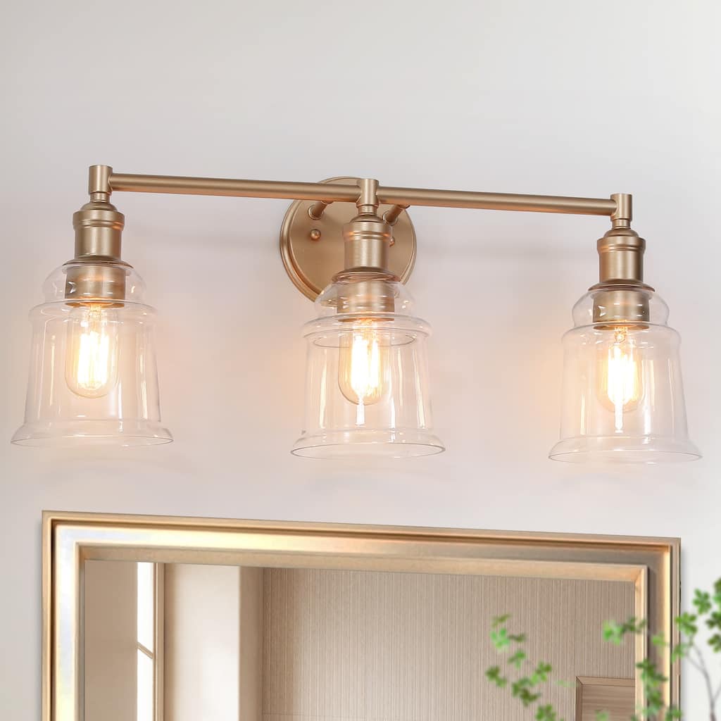 Holla Modern Farmhouse Matte Bronze Gold 3-Light Dome Glass Bathroom Vanity Lights Dimmable - L23"x W 6.5"x H 10.5"