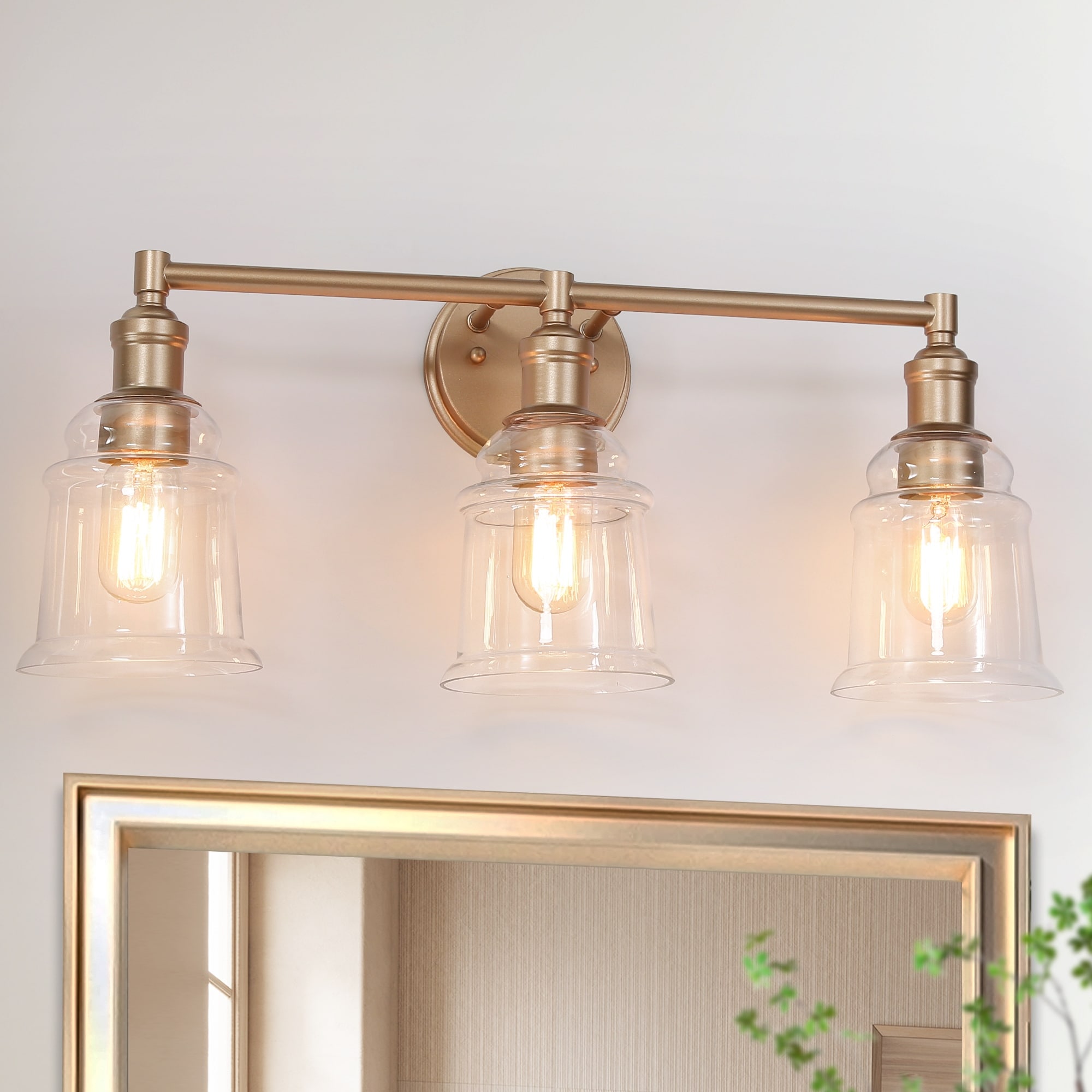 Holla Modern Farmhouse Matte Bronze Gold 3-Light Dome Glass Bathroom Vanity Lights Dimmable