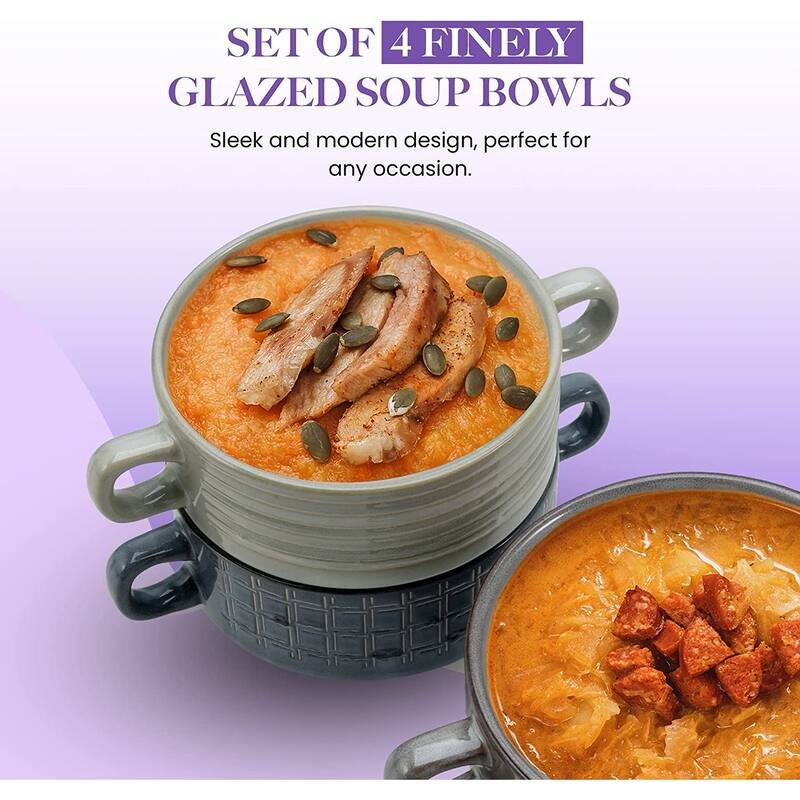 American Atelier Glazed Soup Bowls with Handles Set of 4 - 16 oz.