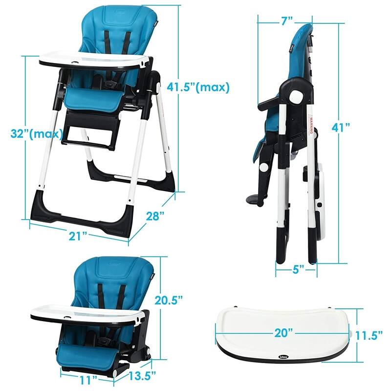 4 in 1 High Chair-Booster Seat with Adjustable Height and Recline - 21 x 28 x 41 inch (MAX)