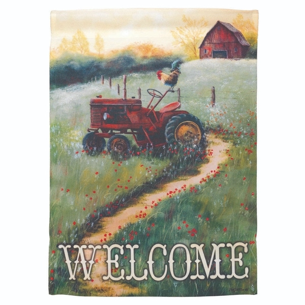 Green and Red Country Tractor "Welcome" Printed Outdoor Garden Flag 18" x 13" - N/A