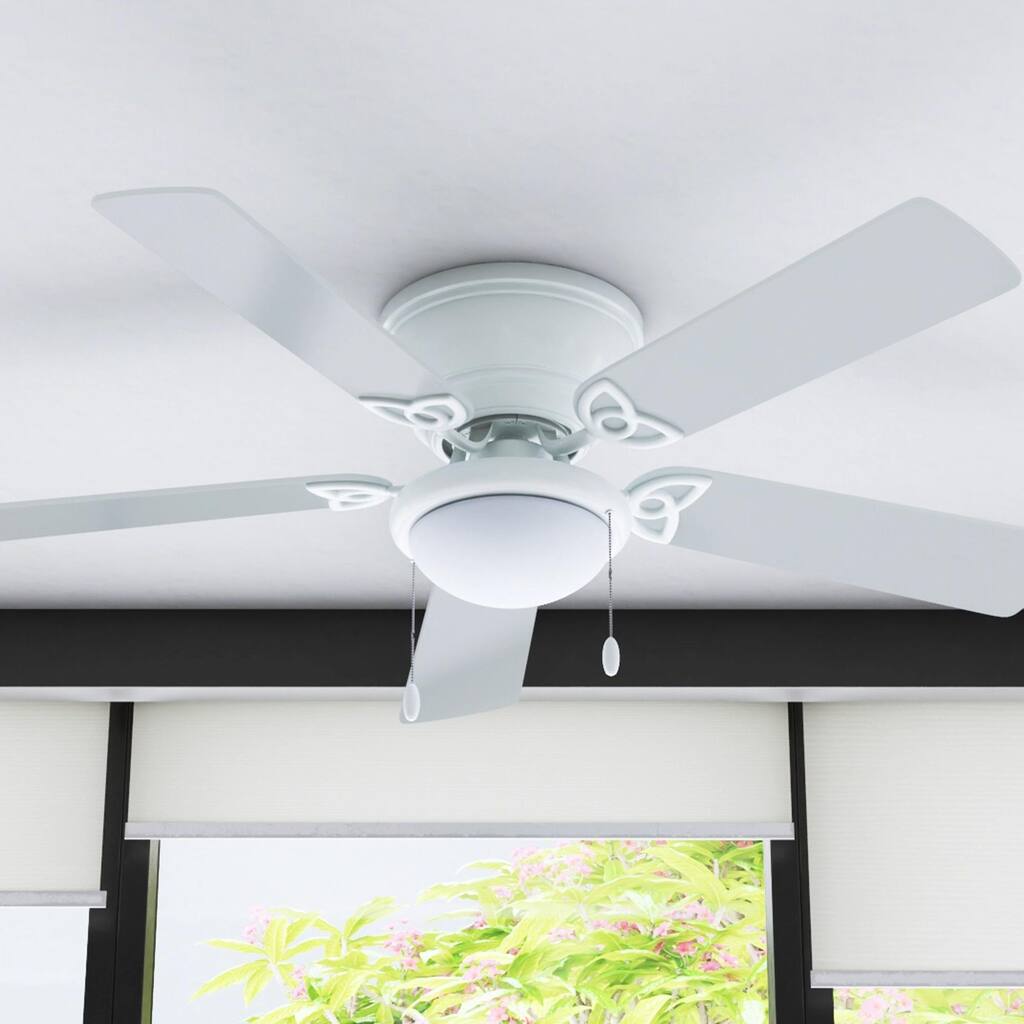 Prominence Home Benton Hugger Ceiling Fan, Low-Profile, LED Cased White Bowl, White - 52-inch