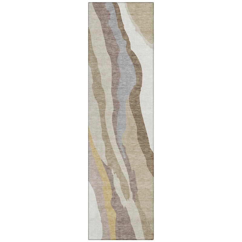 Machine Washable Indoor/ Outdoor Abstract Contemporary Chantille Rug