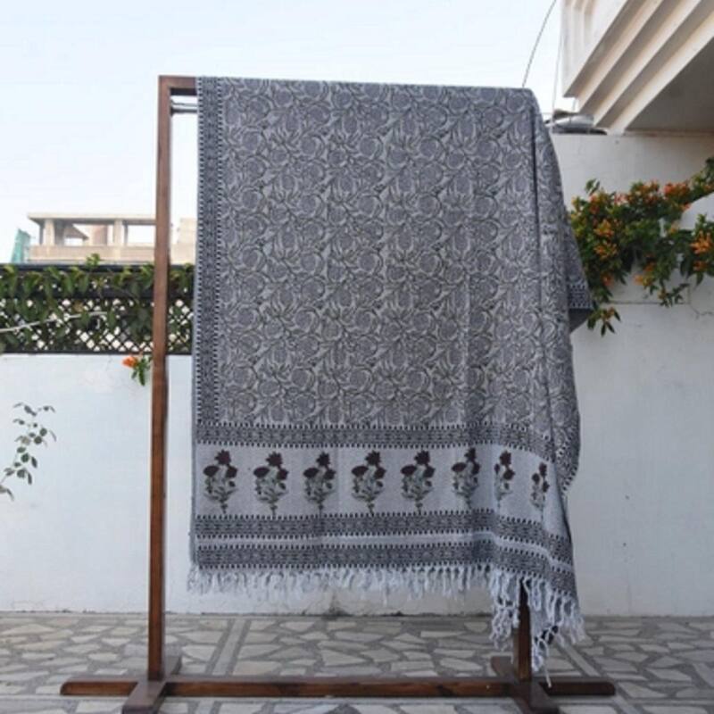 Fabdivine Meraki Handcrafted Cotton Bed Throw - Traditional Block Print Blanket for Bedroom & Living Spaces with Fringe, 90"x54"